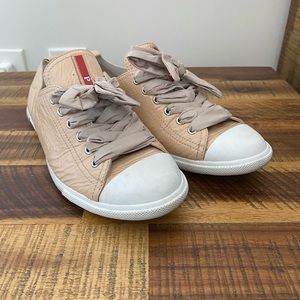 Prada Patent Leather Low Top Sneakers with Ribbon Laces